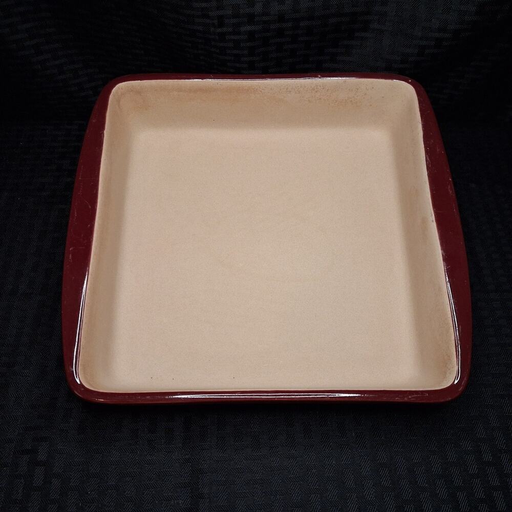 Pampered Chef Stoneware 9x9x2 Square Baker 2.75 Qt Cranberry Red Baking Dish